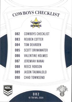2023 NRL Traders Elite #082 North Queensland Cowboys Checklist Back